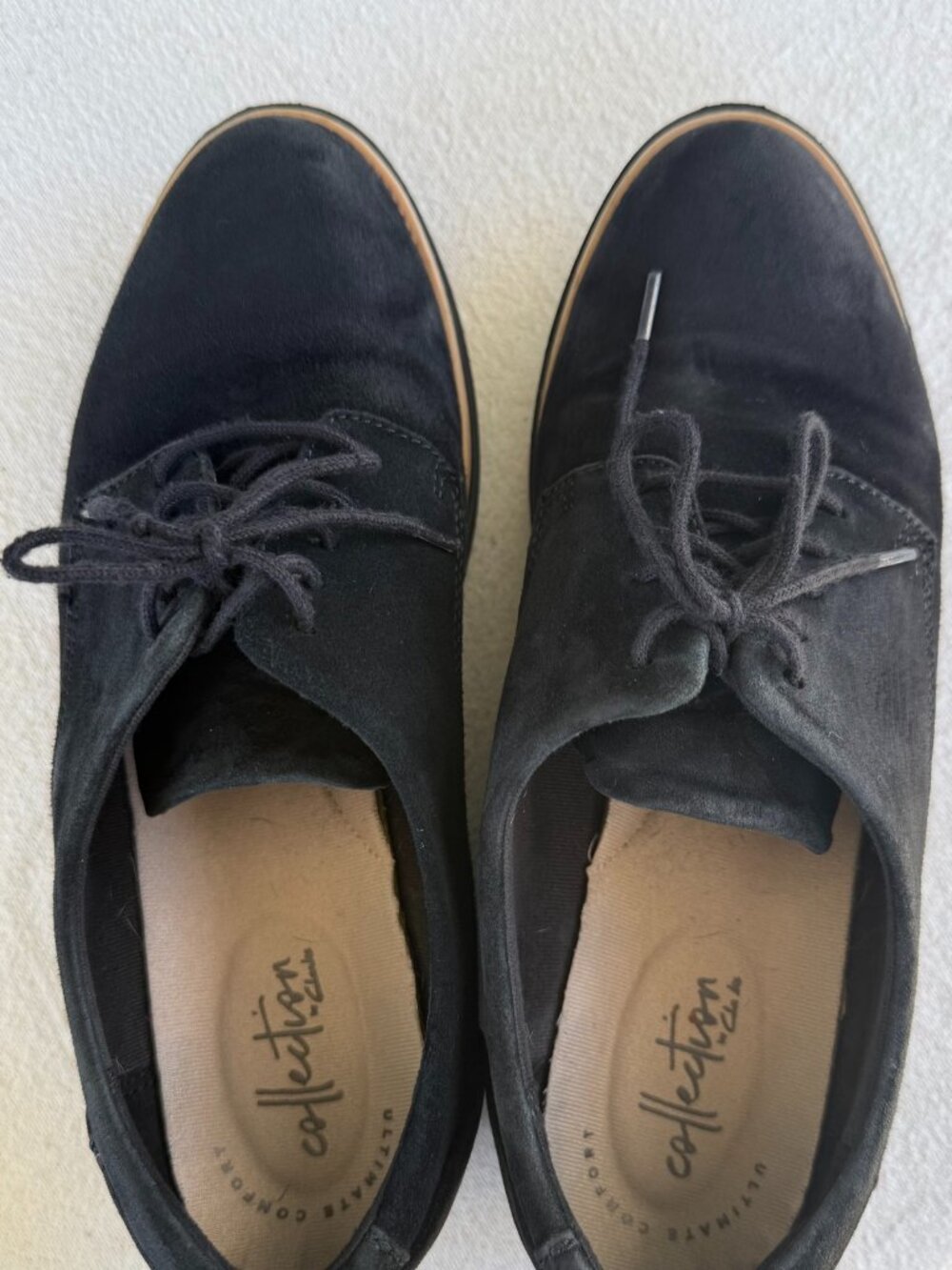 Clarks Collection Women's Black Suede Lace-Up Oxford Shoes US 8.5M Wedge